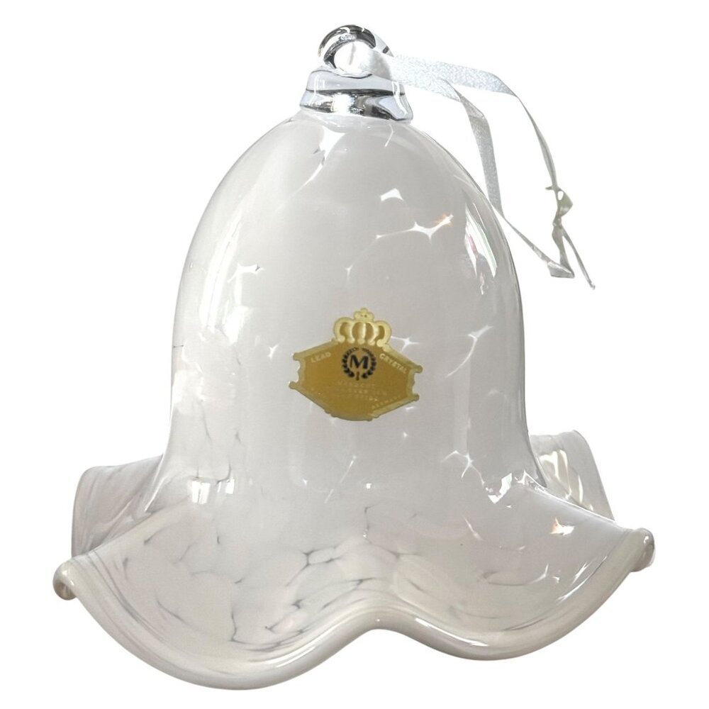 Handcut Lead Crystal Bell Ornament White Marble Pattern Kaolin Germany
